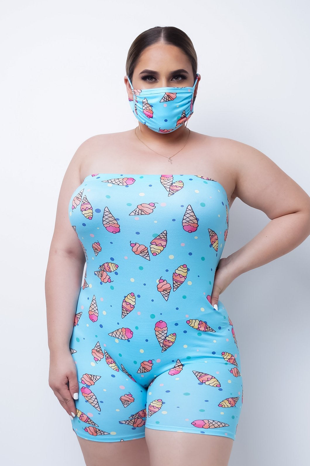 “What’s the scoop?” Blue Romper Plus Size